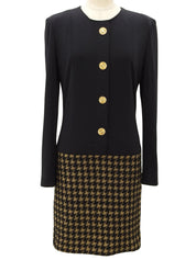 Houndstooth Pattern Clover Button Ensemble #36 Beige/Black
