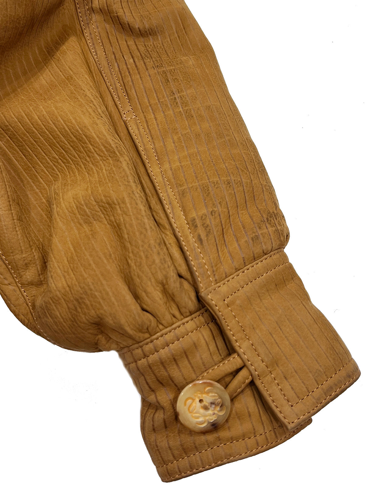 Nubuck Leather Fur Anagram Button Blouson in Ochre