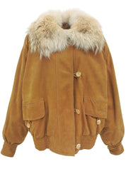 Nubuck Leather Fur Anagram Button Blouson in Ochre