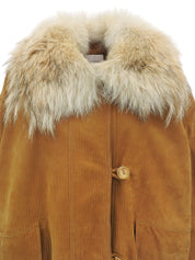 Nubuck Leather Fur Anagram Button Blouson in Ochre