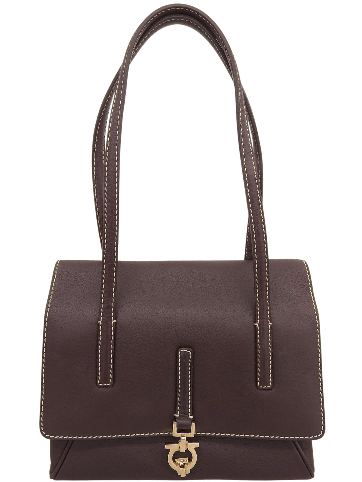 ガンチーニプレートハンドバッグ ブラウン