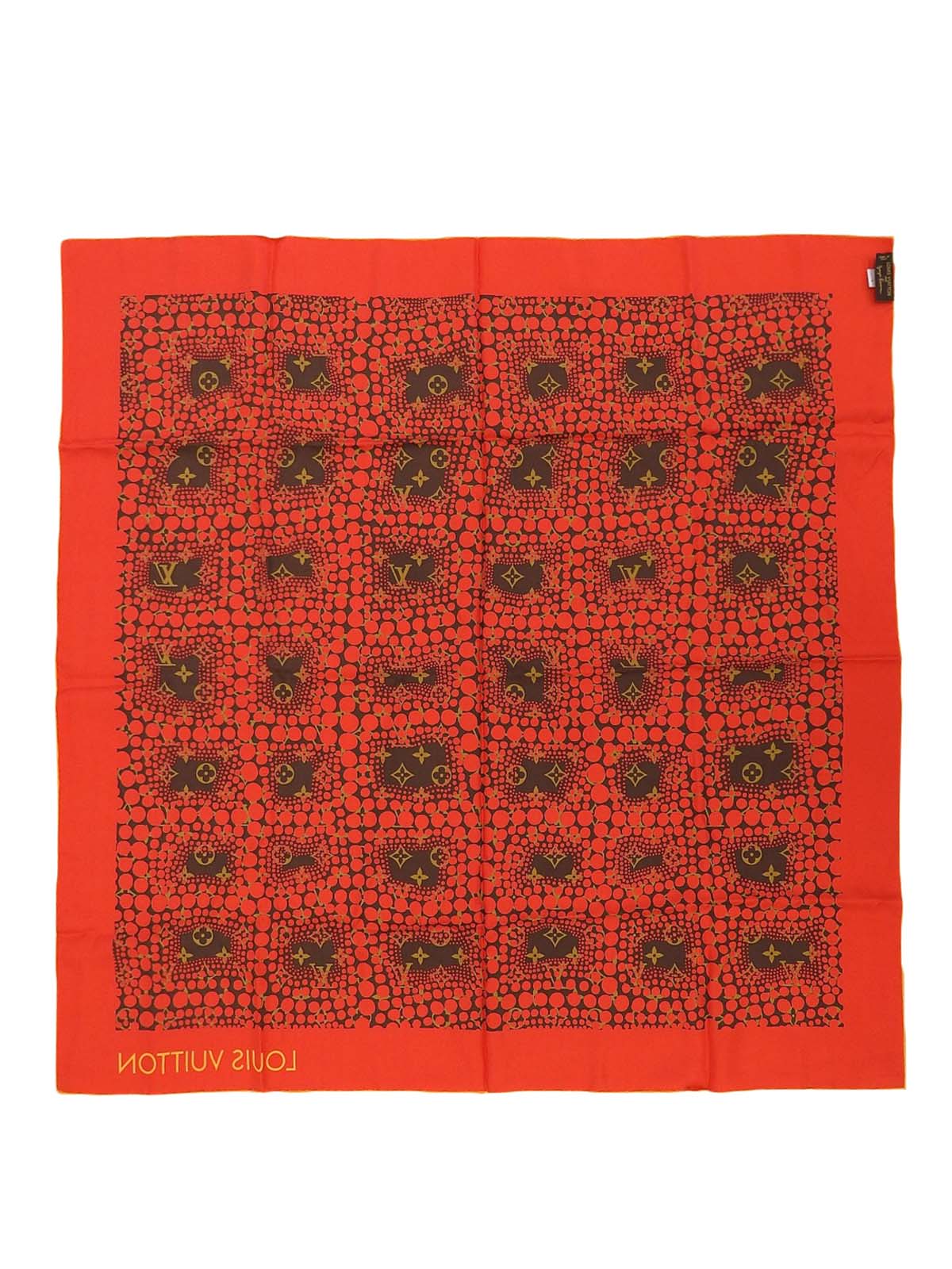 草間彌生コラボレーションシルクモノグラムパンプキンドットスカーフ ブラウン/レッド