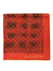 草間彌生コラボレーションシルクモノグラムパンプキンドットスカーフ ブラウン/レッド