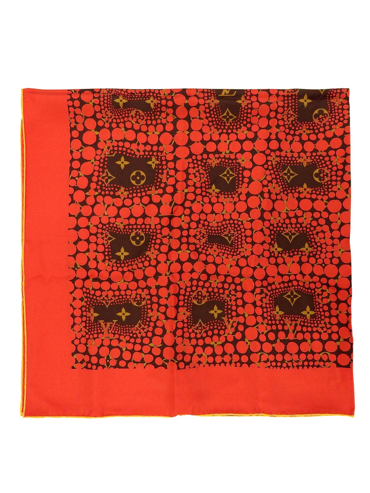草間彌生コラボレーションシルクモノグラムパンプキンドットスカーフ ブラウン/レッド