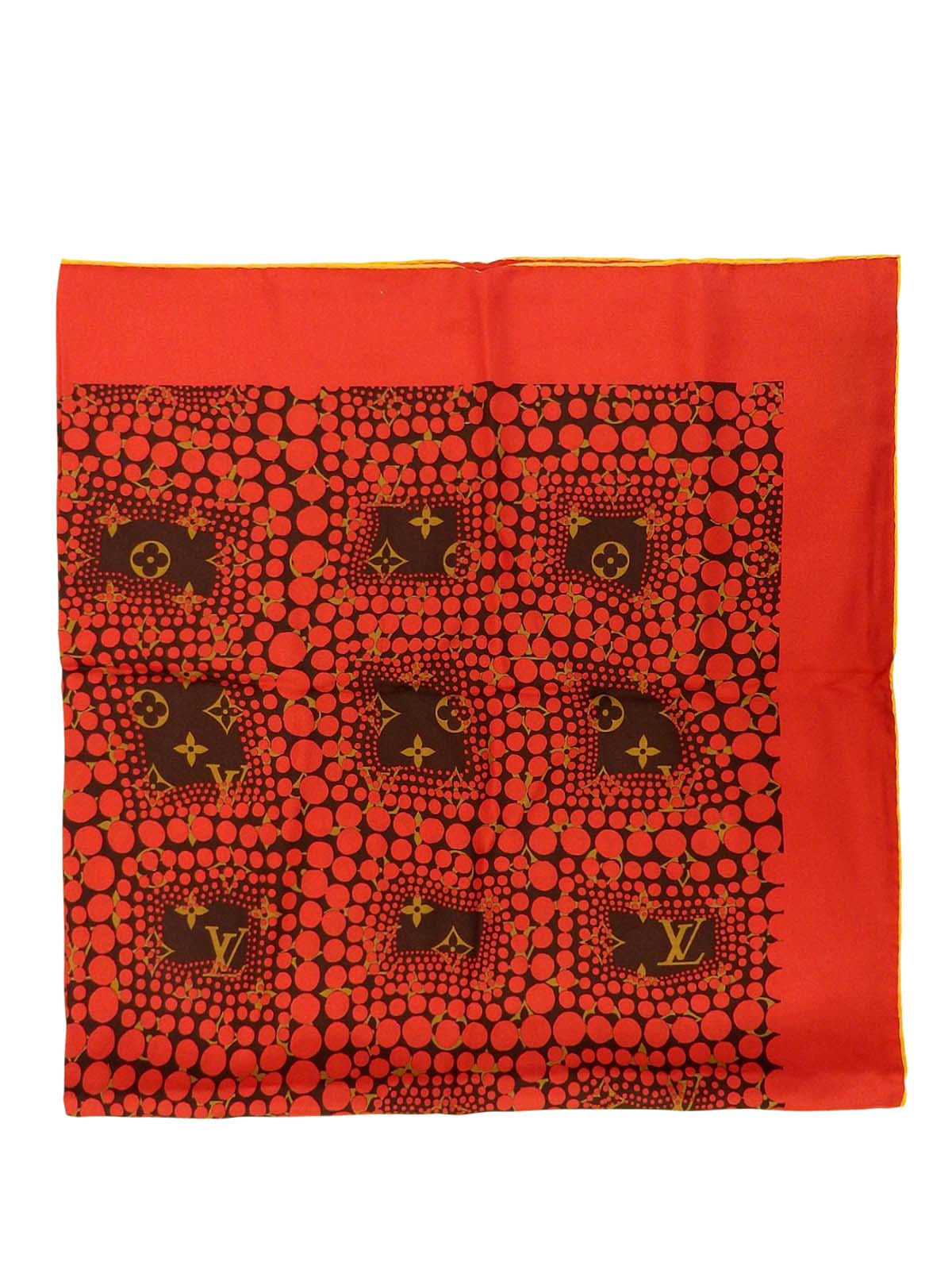 Yayoi Kusama Collaboration Silk Monogram Pumpkin Dot Scarf Brown/Red