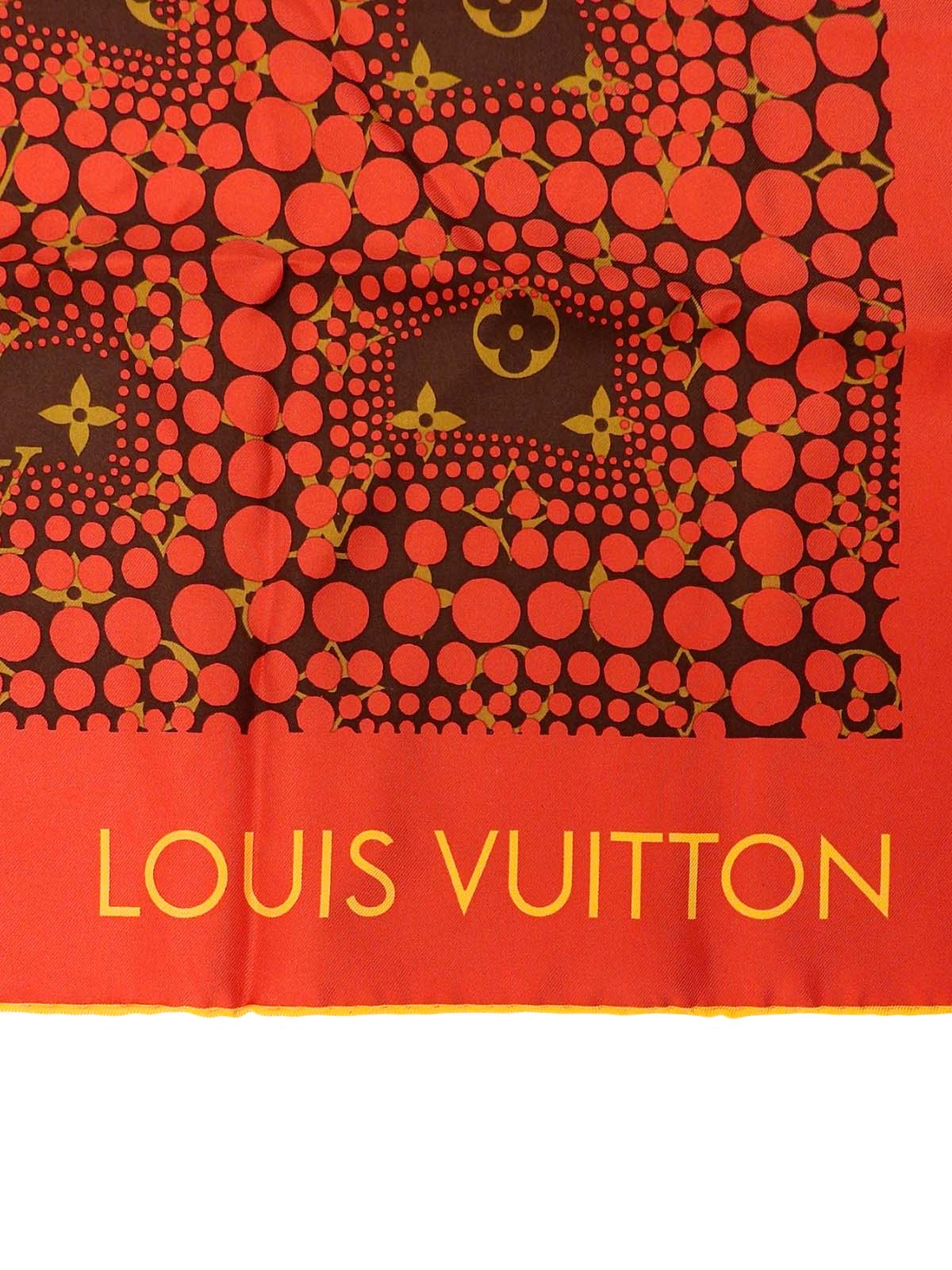 草間彌生コラボレーションシルクモノグラムパンプキンドットスカーフ ブラウン/レッド