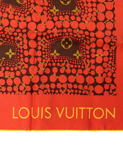 草間彌生コラボレーションシルクモノグラムパンプキンドットスカーフ ブラウン/レッド