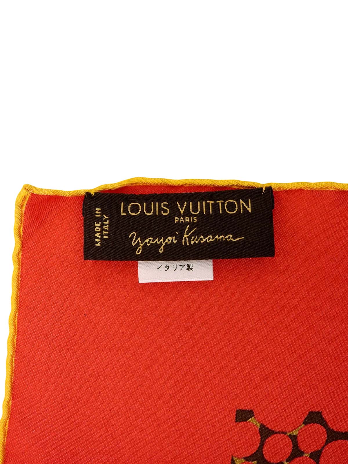 草間彌生コラボレーションシルクモノグラムパンプキンドットスカーフ ブラウン/レッド