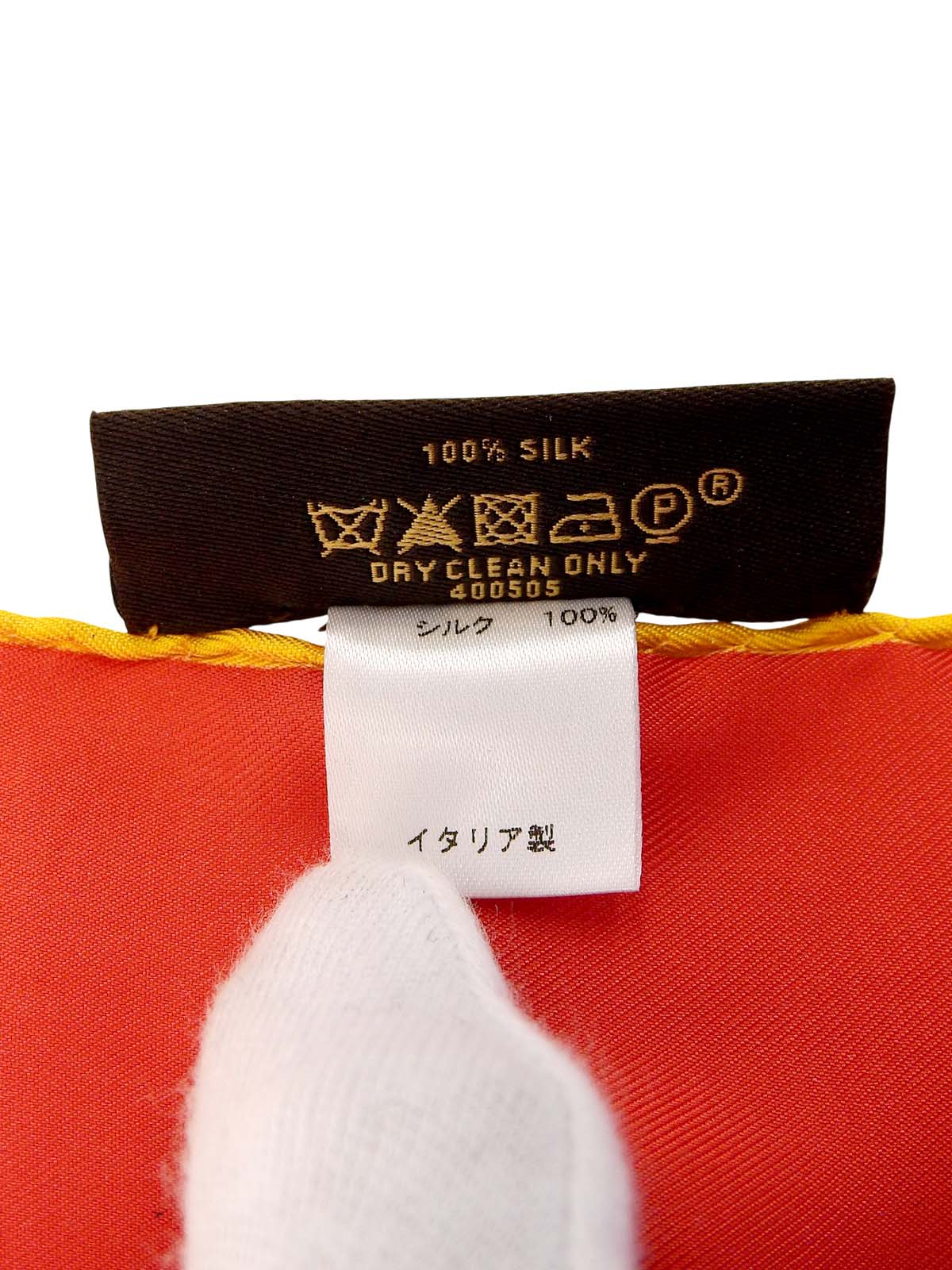 草間彌生コラボレーションシルクモノグラムパンプキンドットスカーフ ブラウン/レッド