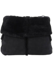 黑色木桐标志压纹单肩包