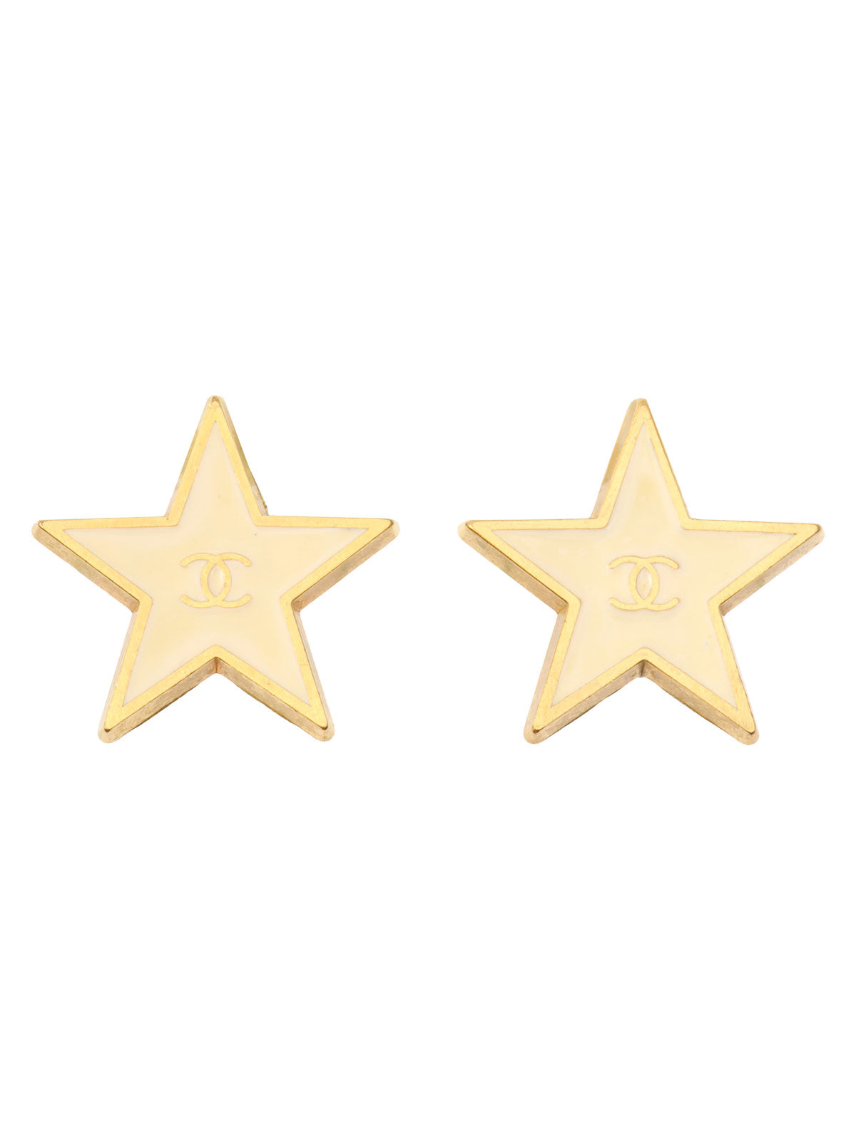 2001 Star Motif CC Mark Earrings White/Gold