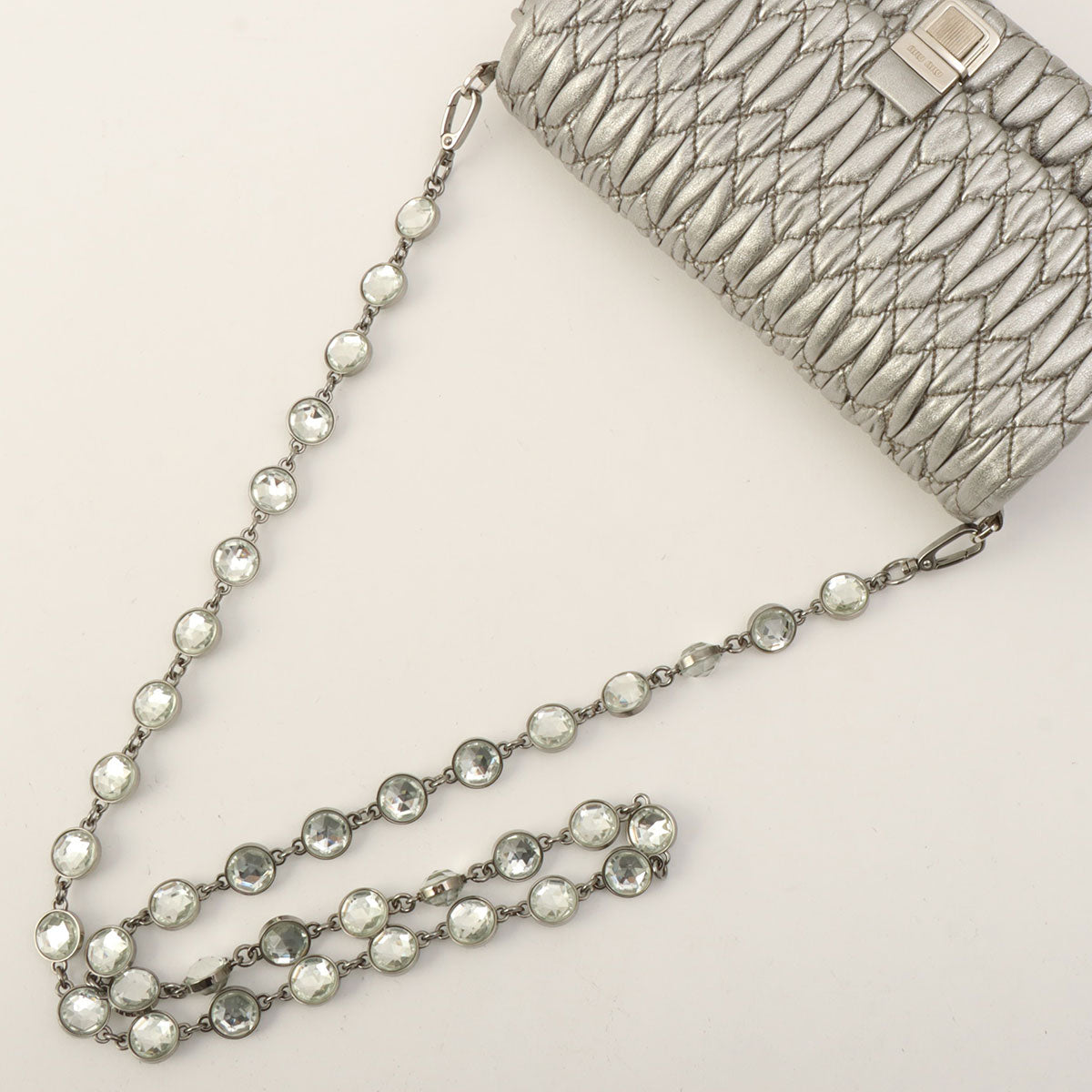Crystal Matelassé Shoulder Bag Silver