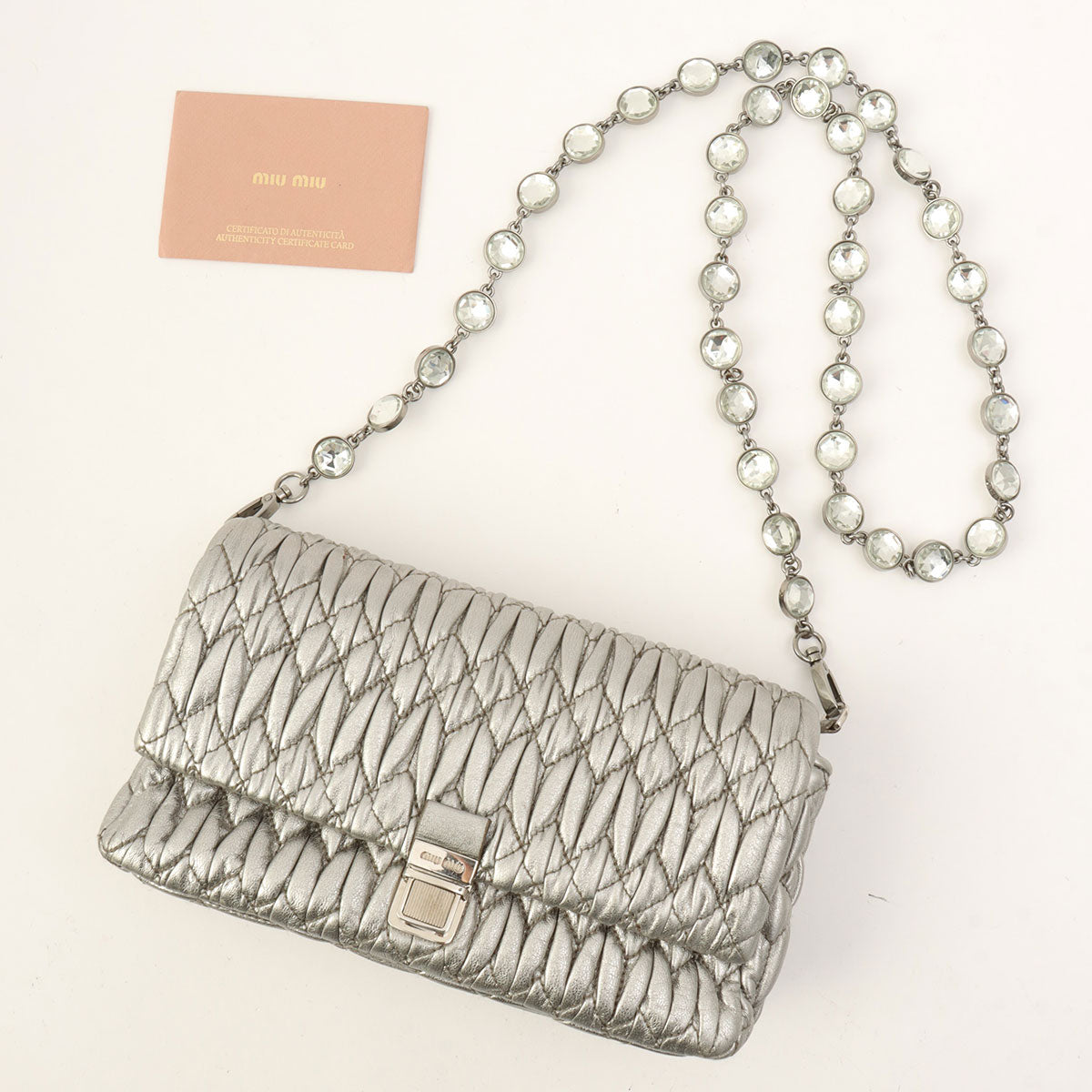 Crystal Matelassé Shoulder Bag Silver
