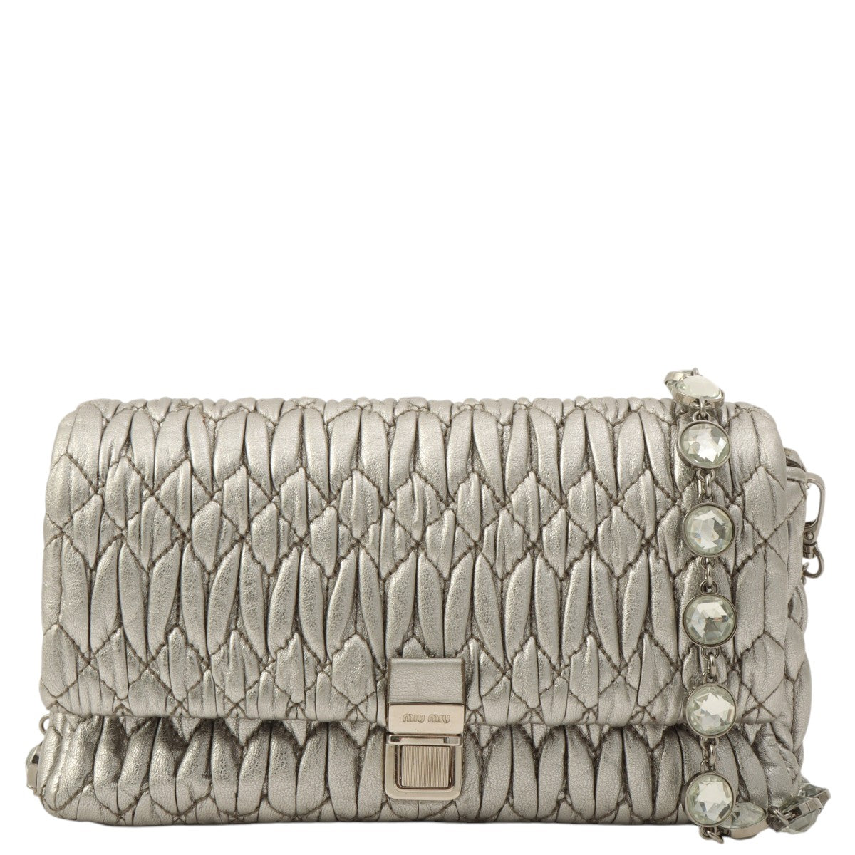 Crystal Matelassé Shoulder Bag Silver