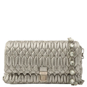 Crystal Matelassé Shoulder Bag Silver