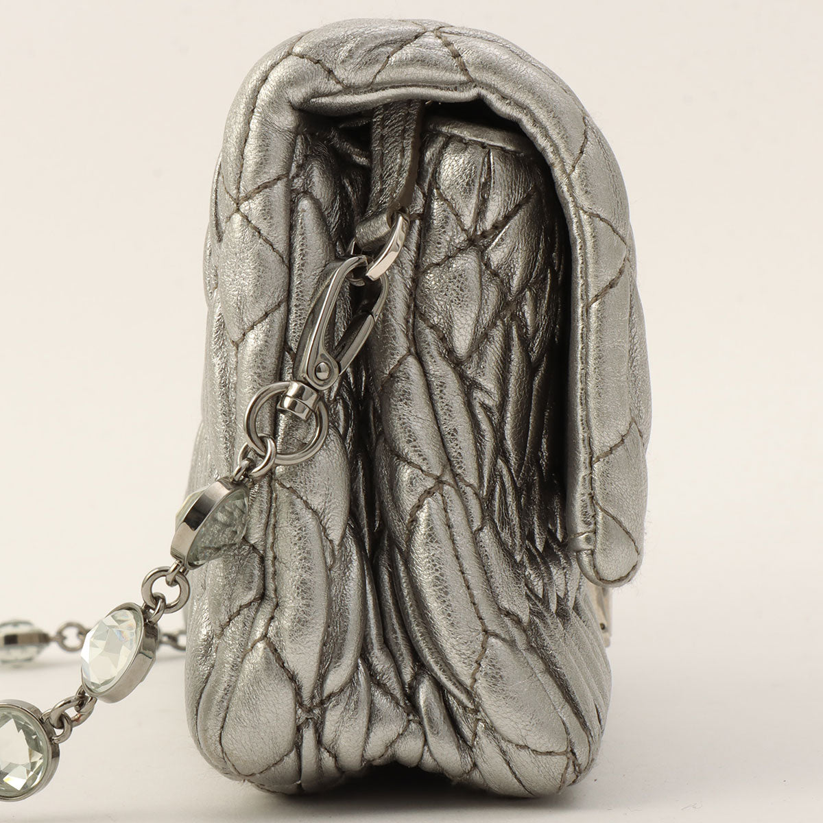 Crystal Matelassé Shoulder Bag Silver