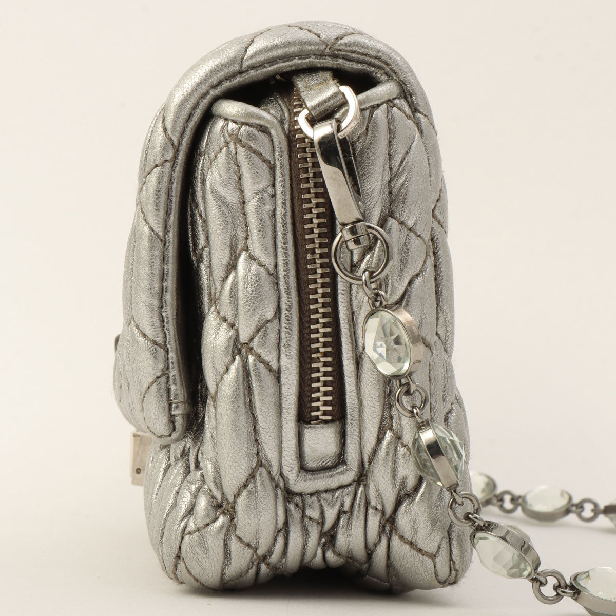 Crystal Matelassé Shoulder Bag Silver