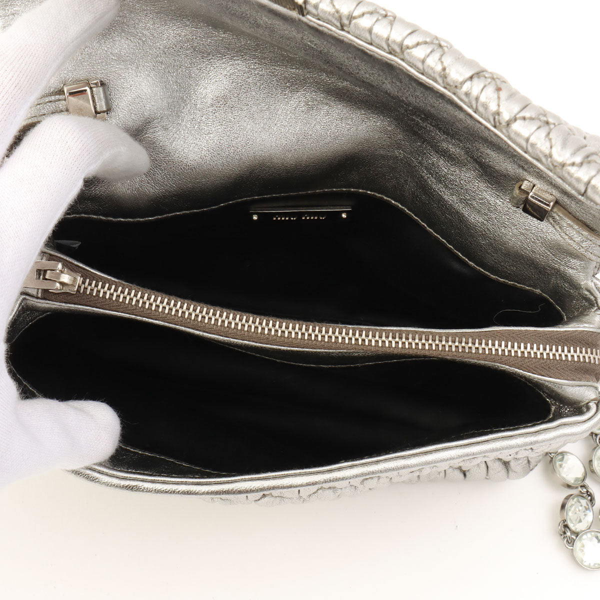 Crystal Matelassé Shoulder Bag Silver