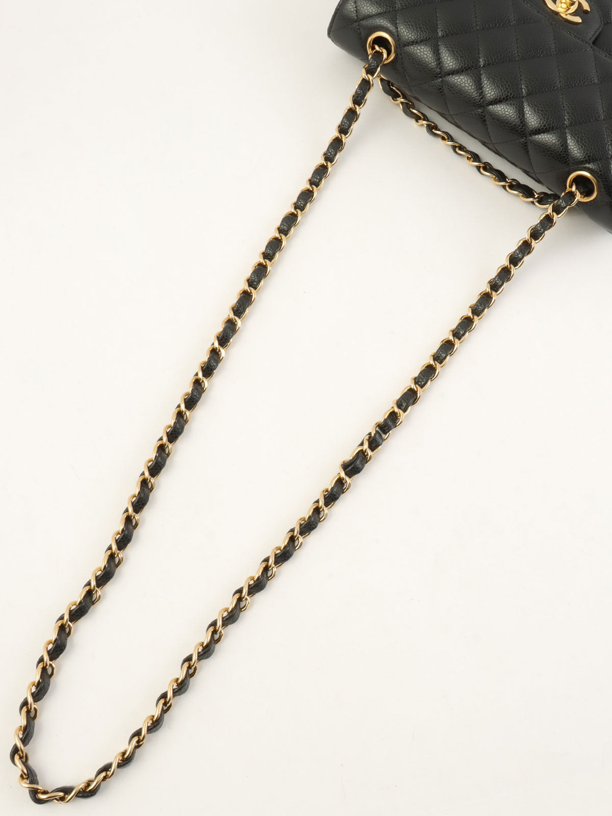 2021款鱼子酱纹经典翻盖链条包，23厘米，黑色