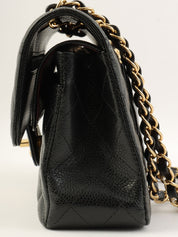 2021款鱼子酱纹经典翻盖链条包，23厘米，黑色