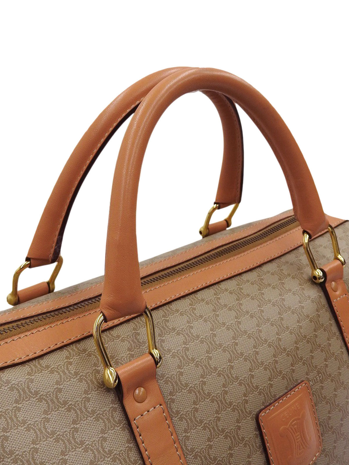 Macadam Pattern Logo Embossed Boston Bag in Beige