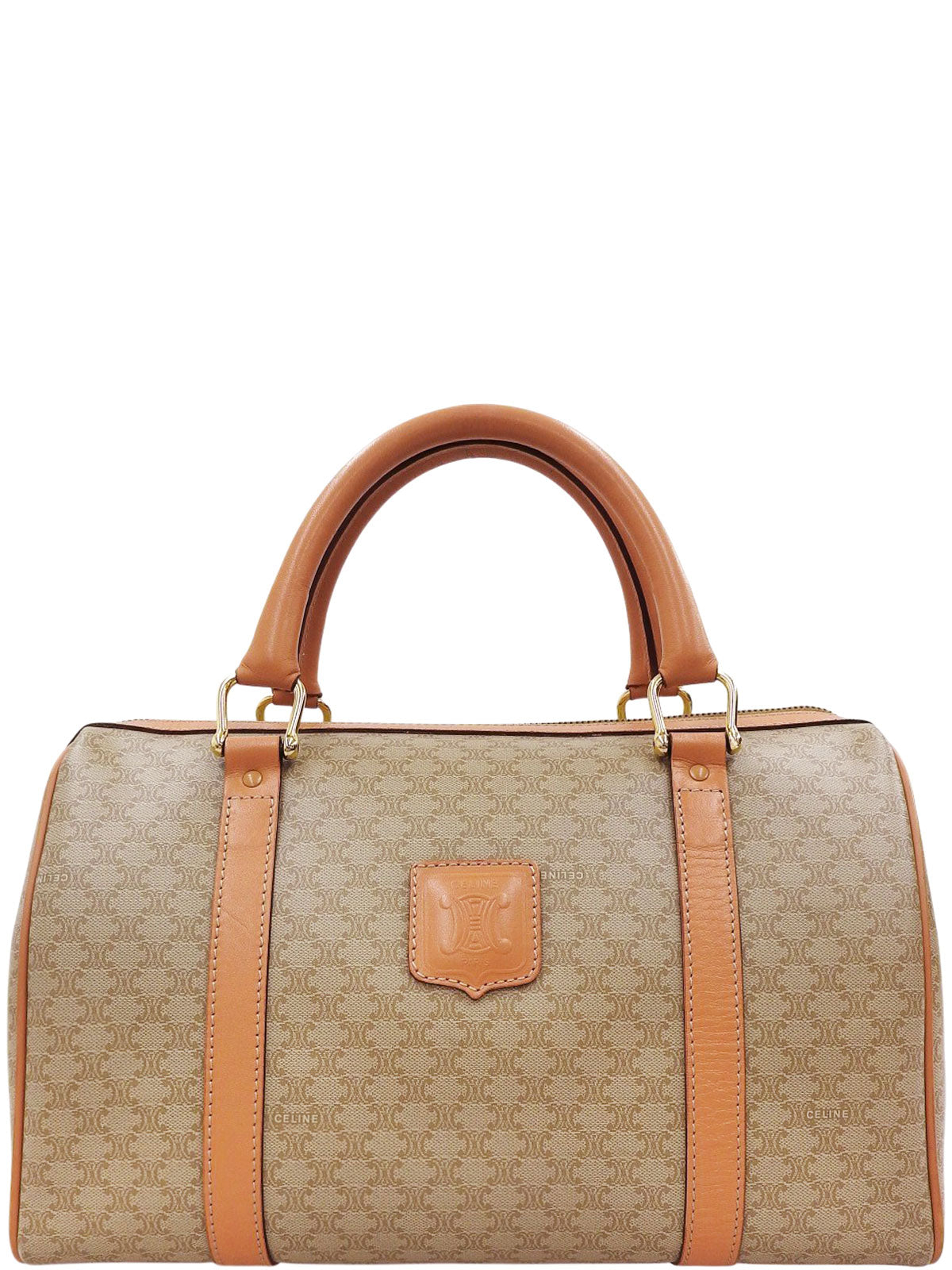 Macadam Pattern Logo Embossed Boston Bag in Beige