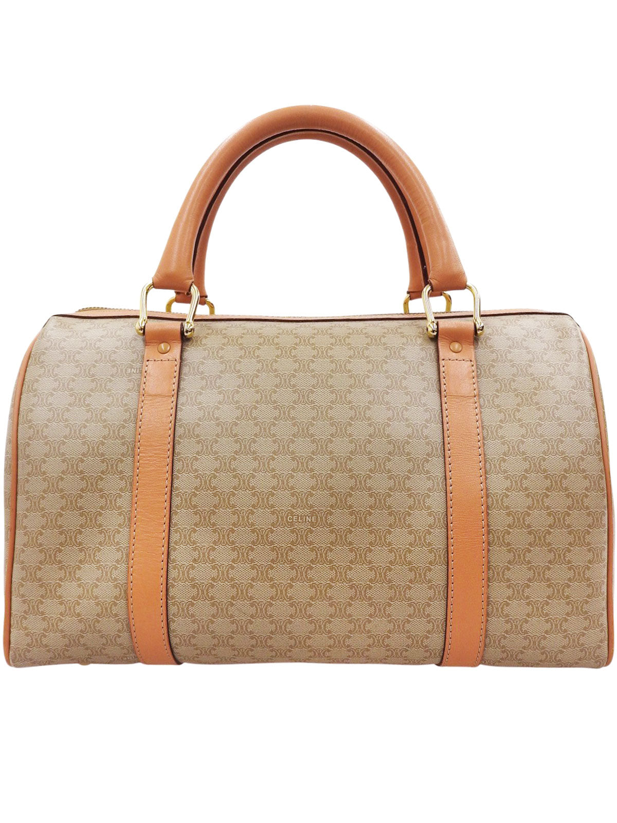 マカダムパターンロゴエンボスボストンバッグ ベージュ