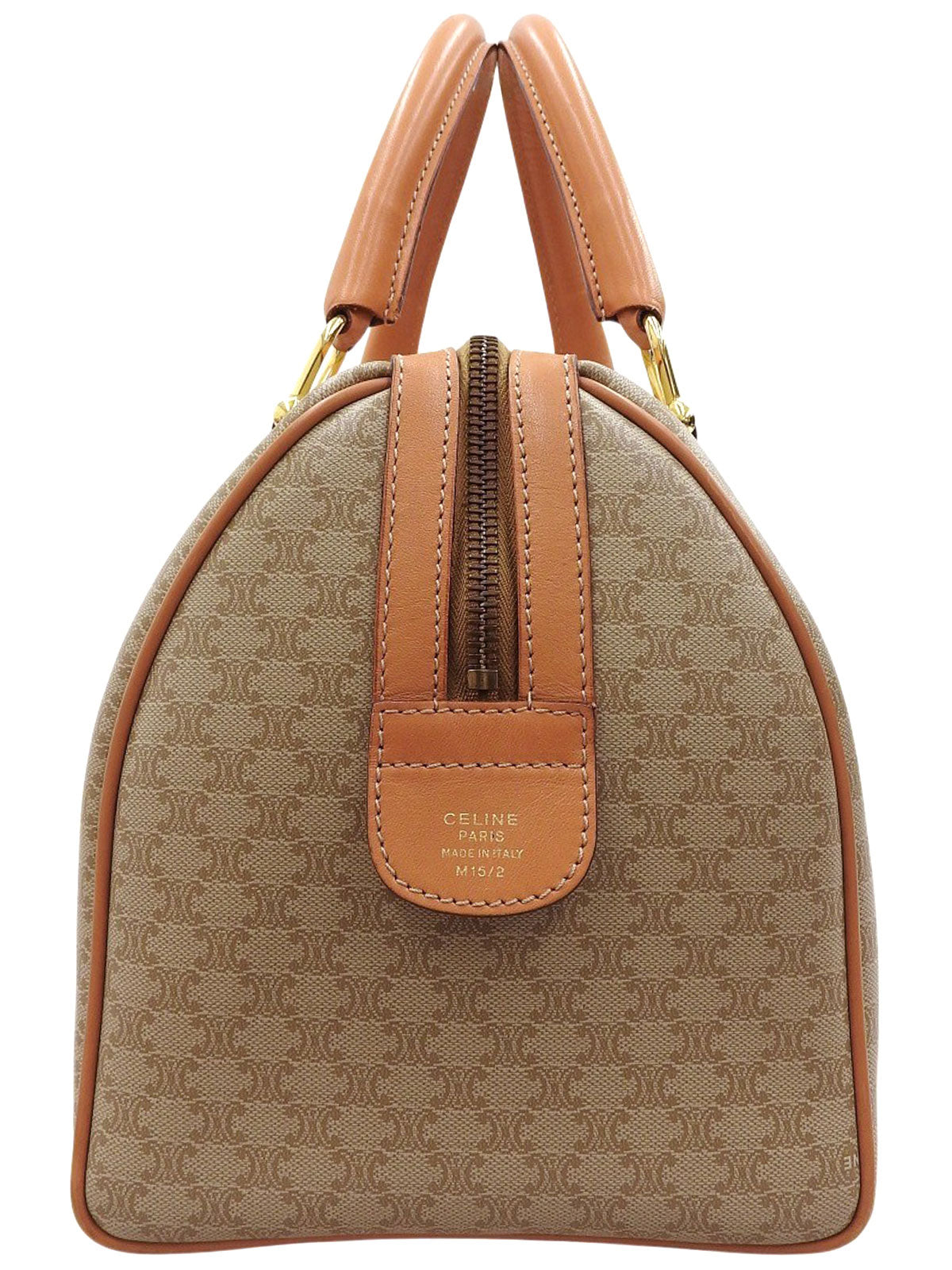 Macadam Pattern Logo Embossed Boston Bag in Beige