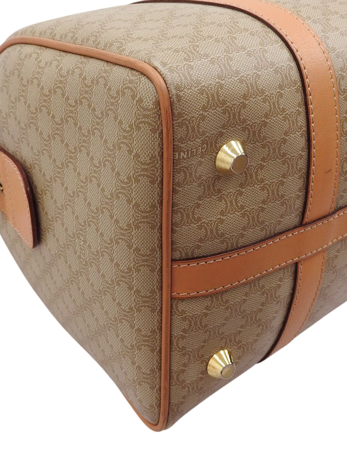 Macadam Pattern Logo Embossed Boston Bag in Beige