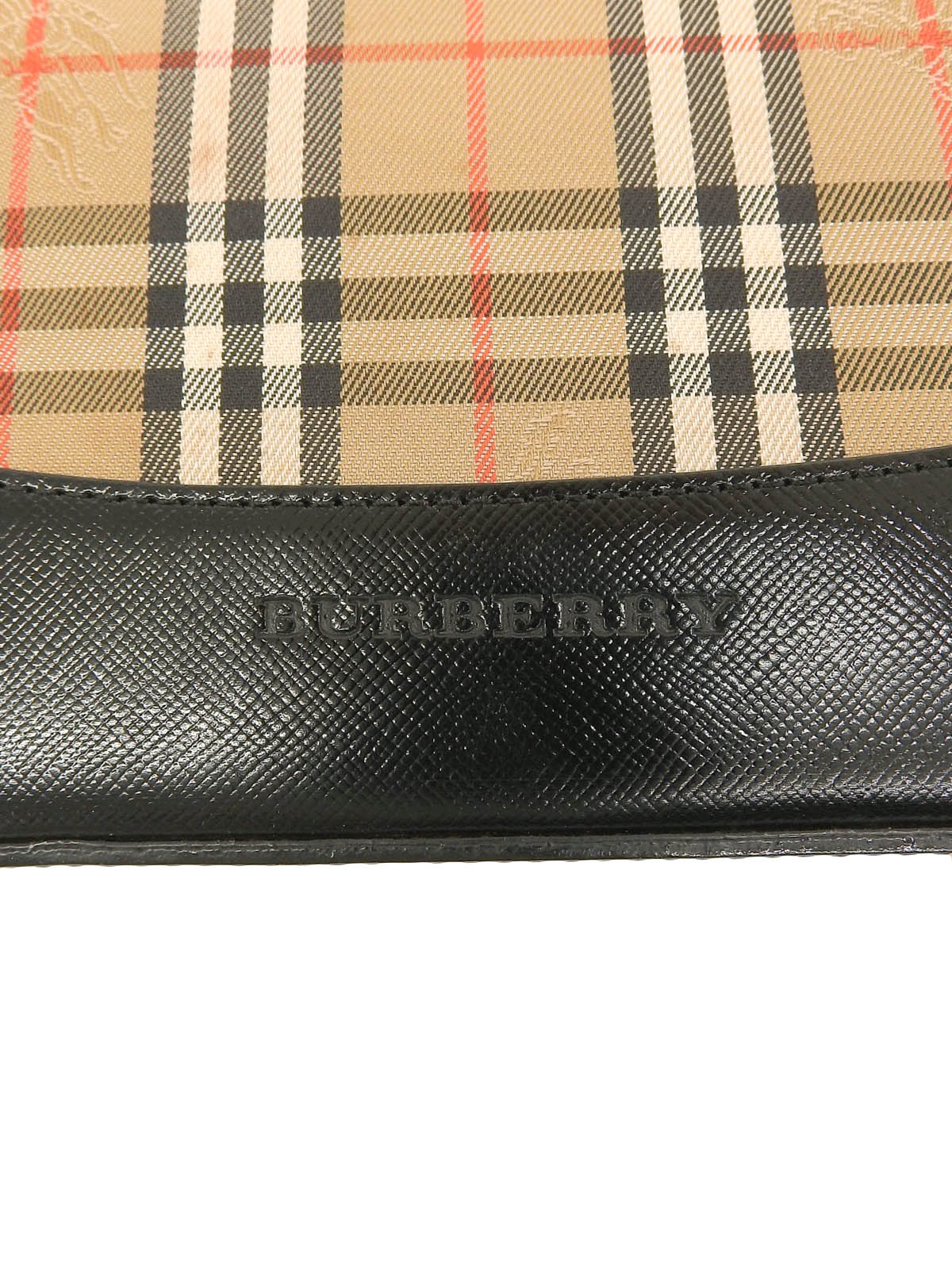 Nova Check Pattern Logo Embossed Shoulder Bag in Beige/Black