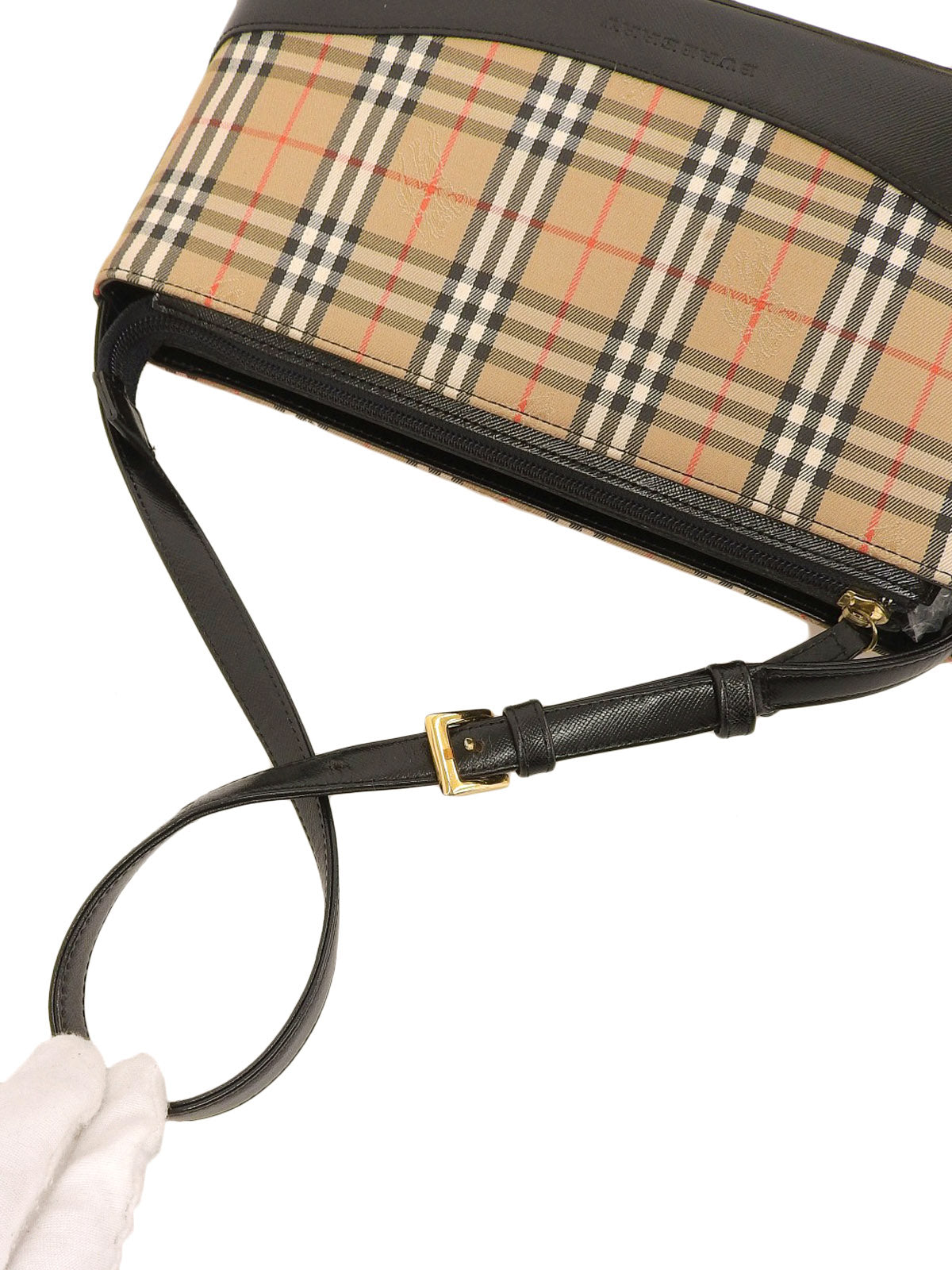 Nova格纹图案Logo压纹单肩包，米色/黑色