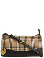 Nova格纹图案Logo压纹单肩包，米色/黑色