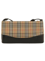 Nova格纹图案Logo压纹单肩包，米色/黑色