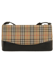 Nova Check Pattern Logo Embossed Shoulder Bag in Beige/Black