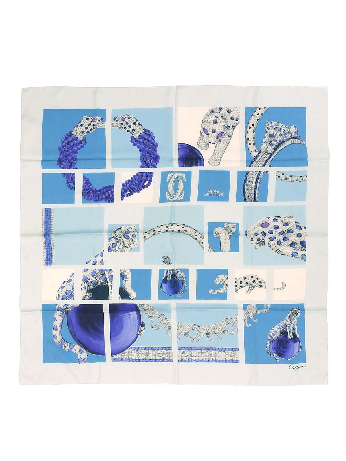 丝绸豹纹图案围巾，冰蓝色