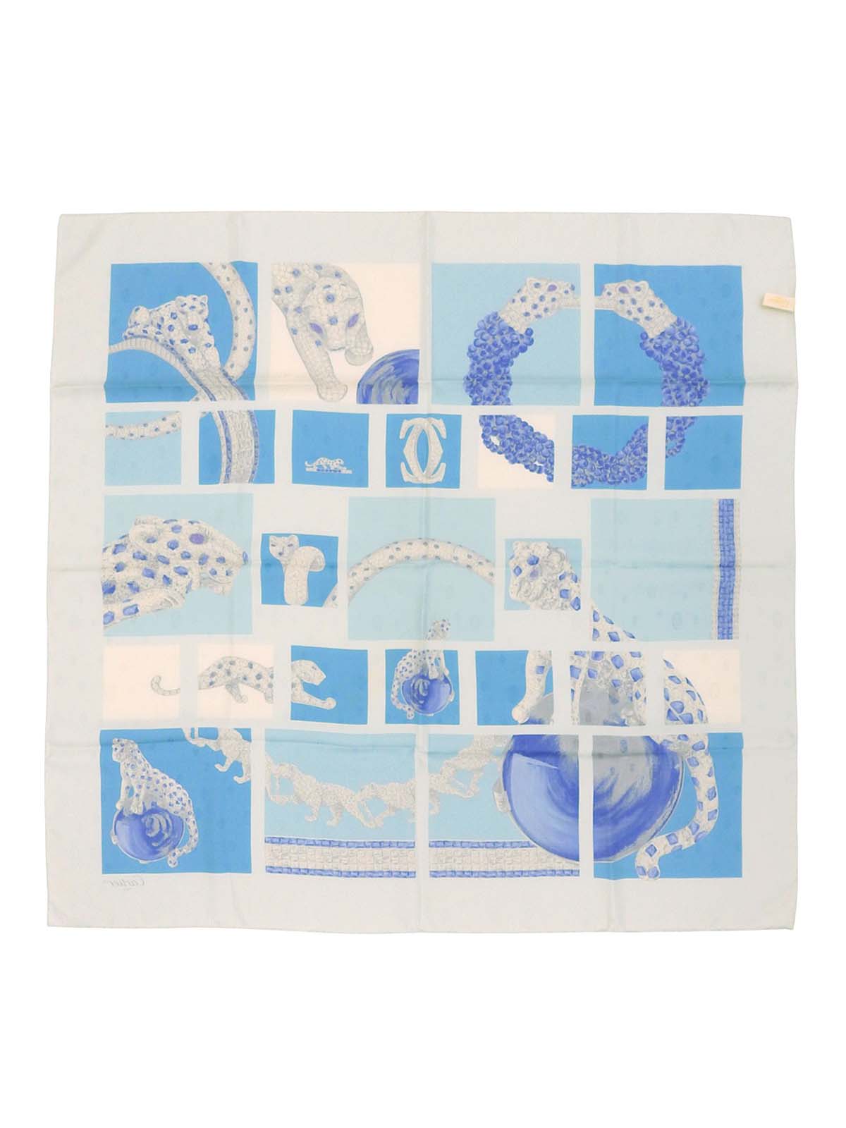 Silk Panther Design Scarf, Ice Blue