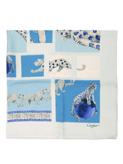 丝绸豹纹图案围巾，冰蓝色