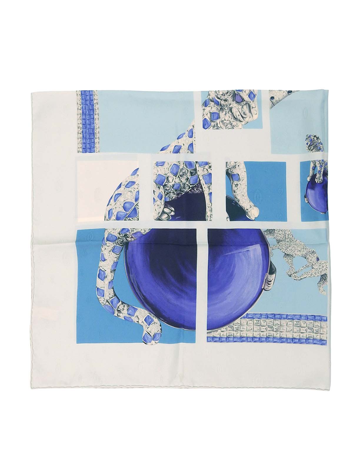 丝绸豹纹图案围巾，冰蓝色