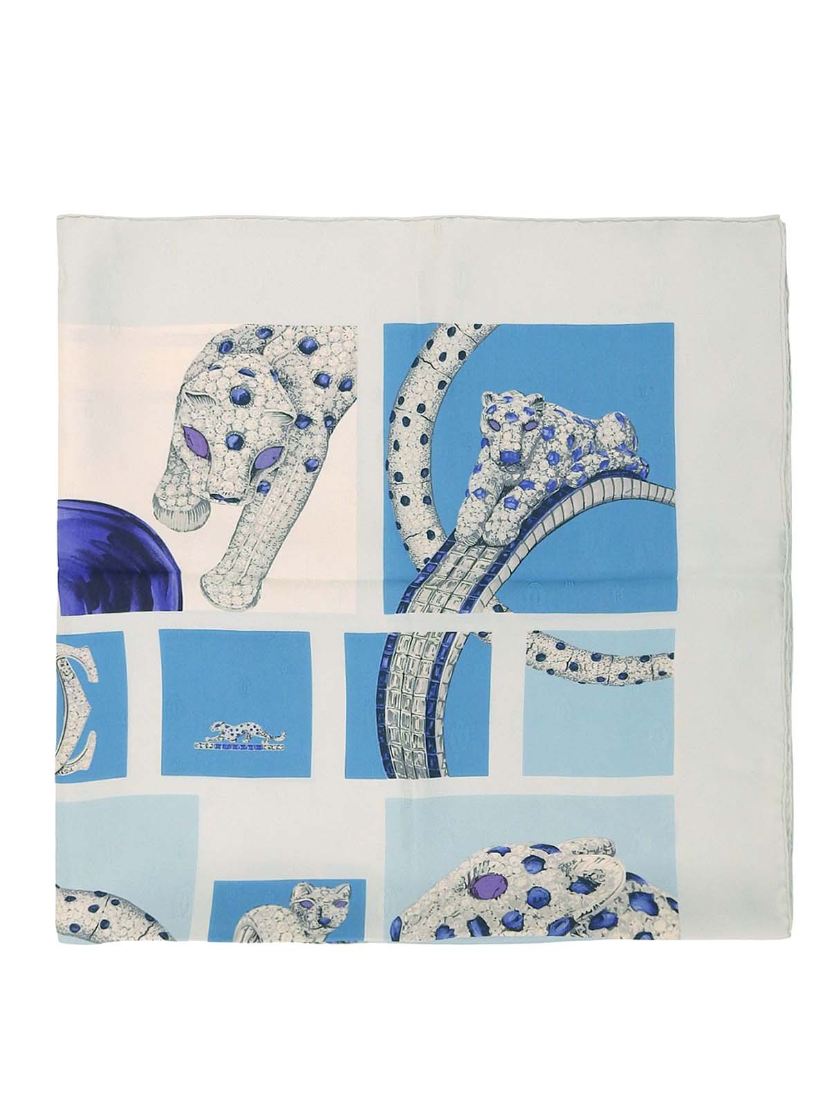 丝绸豹纹图案围巾，冰蓝色