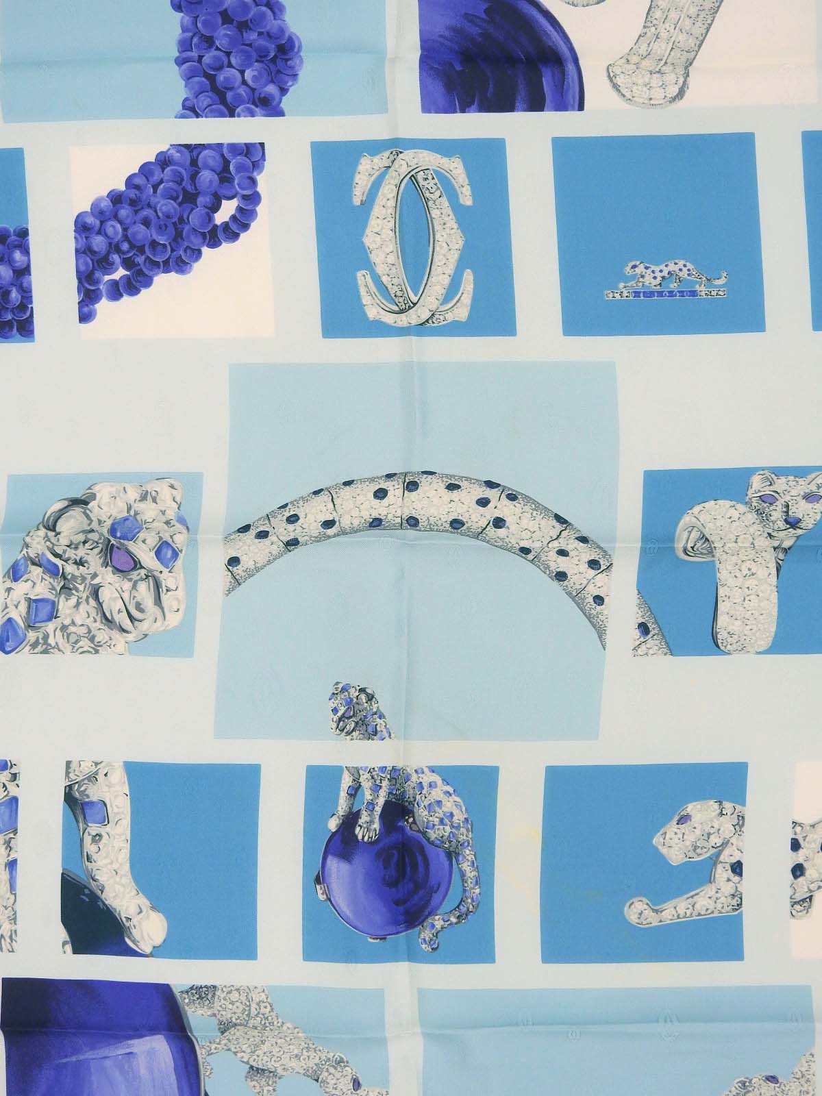 丝绸豹纹图案围巾，冰蓝色