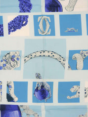 丝绸豹纹图案围巾，冰蓝色