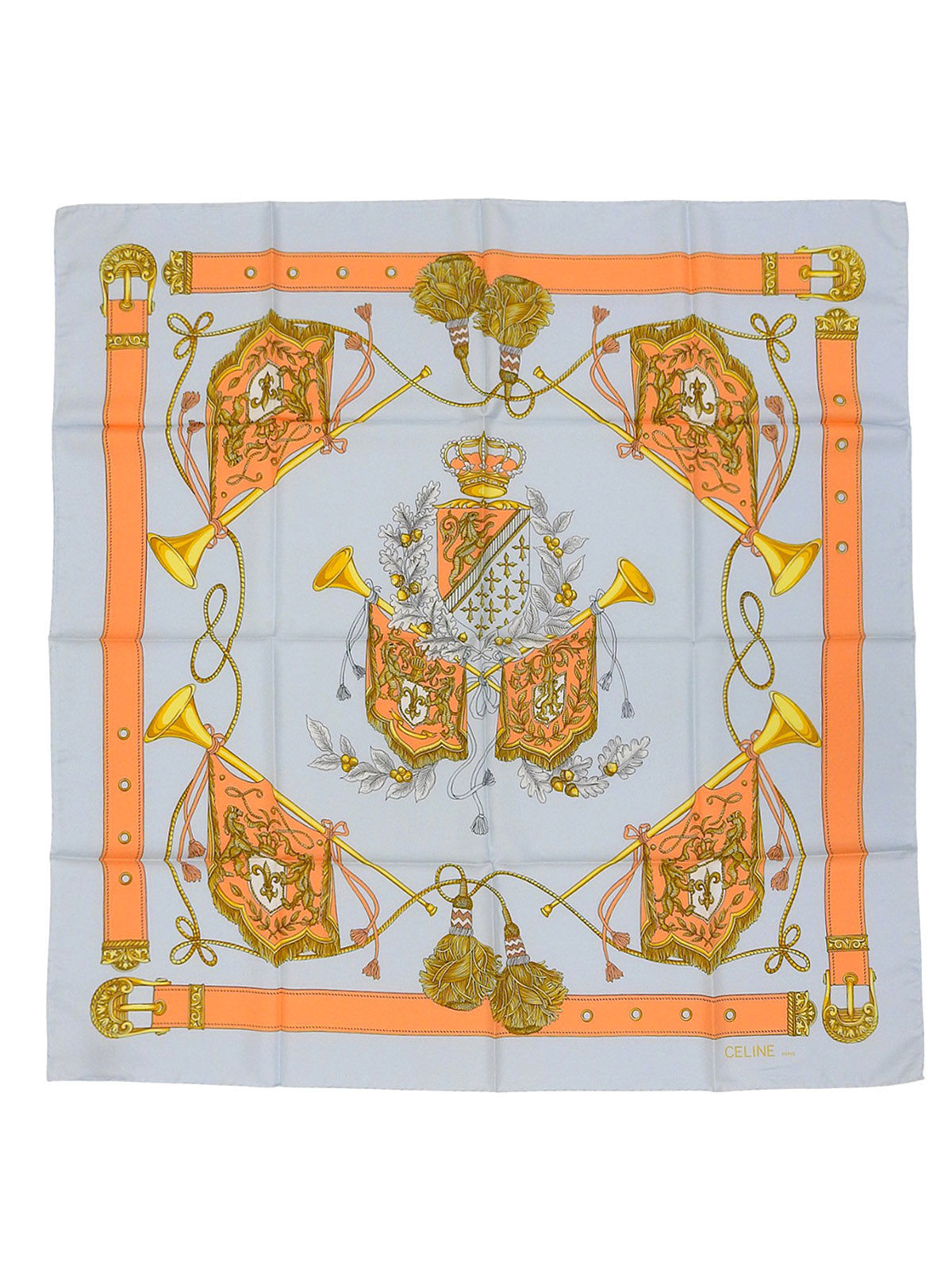 シルクフラッグデザインパターンスカーフ ベイビーブルー/オレンジ/マルチ