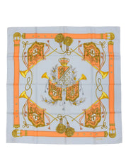 シルクフラッグデザインパターンスカーフ ベイビーブルー/オレンジ/マルチ