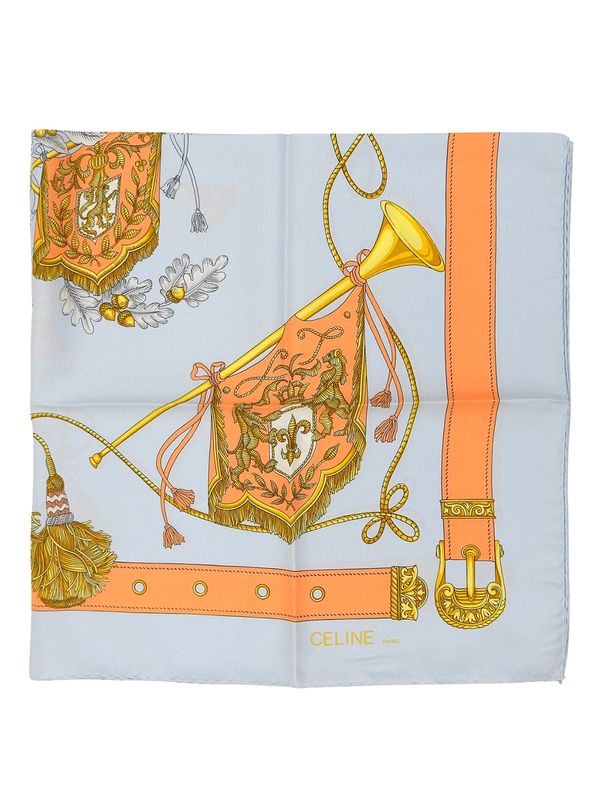 Silk Flag Design Pattern Scarf in Baby Blue/Orange/Multi