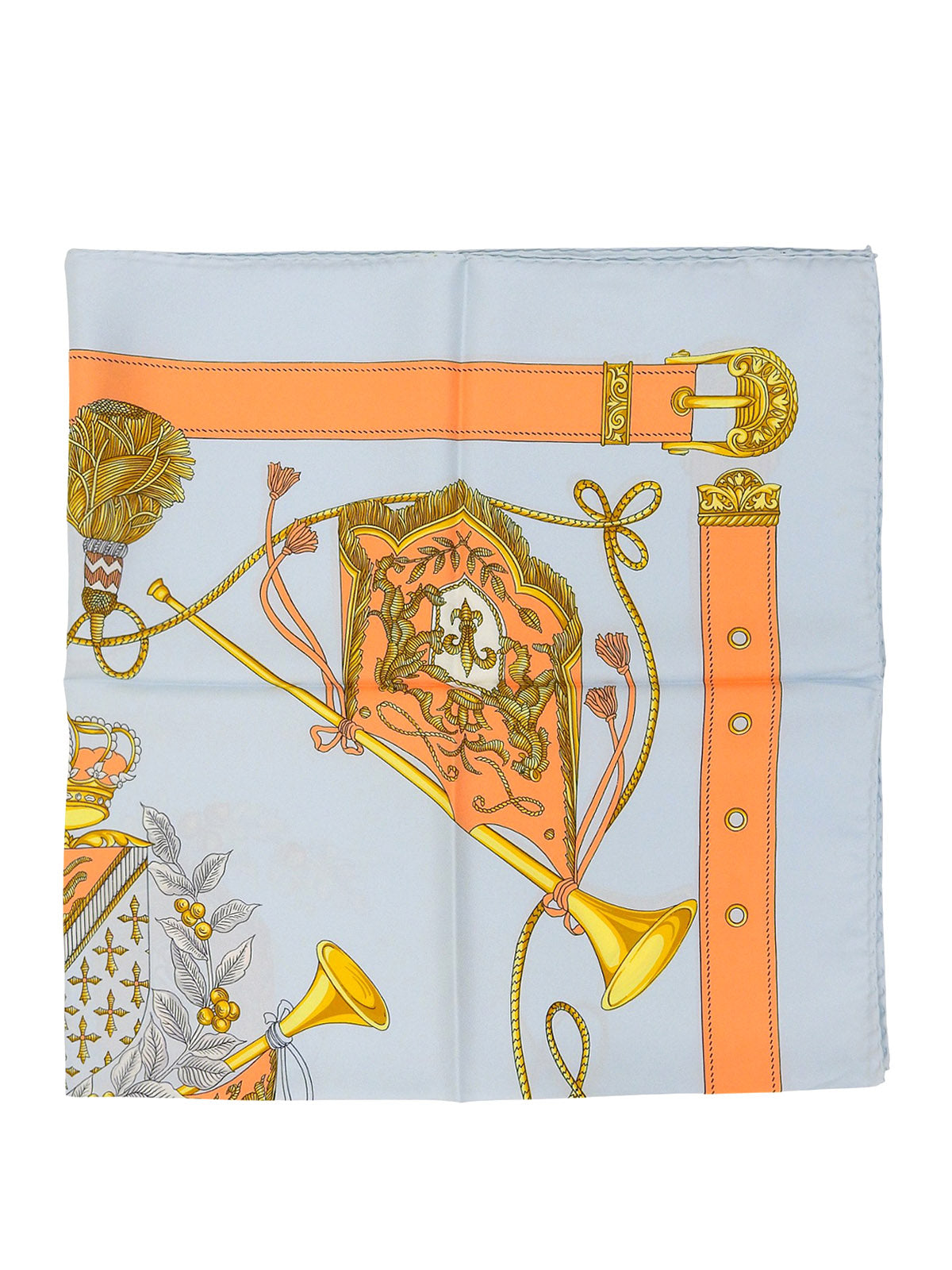 シルクフラッグデザインパターンスカーフ ベイビーブルー/オレンジ/マルチ