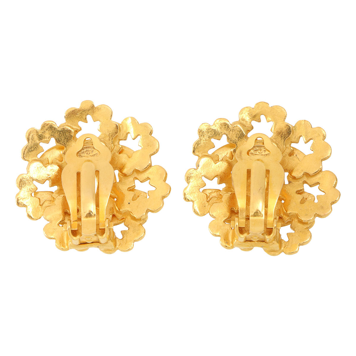 1996 Flower Motif CC Mark Earrings Gold