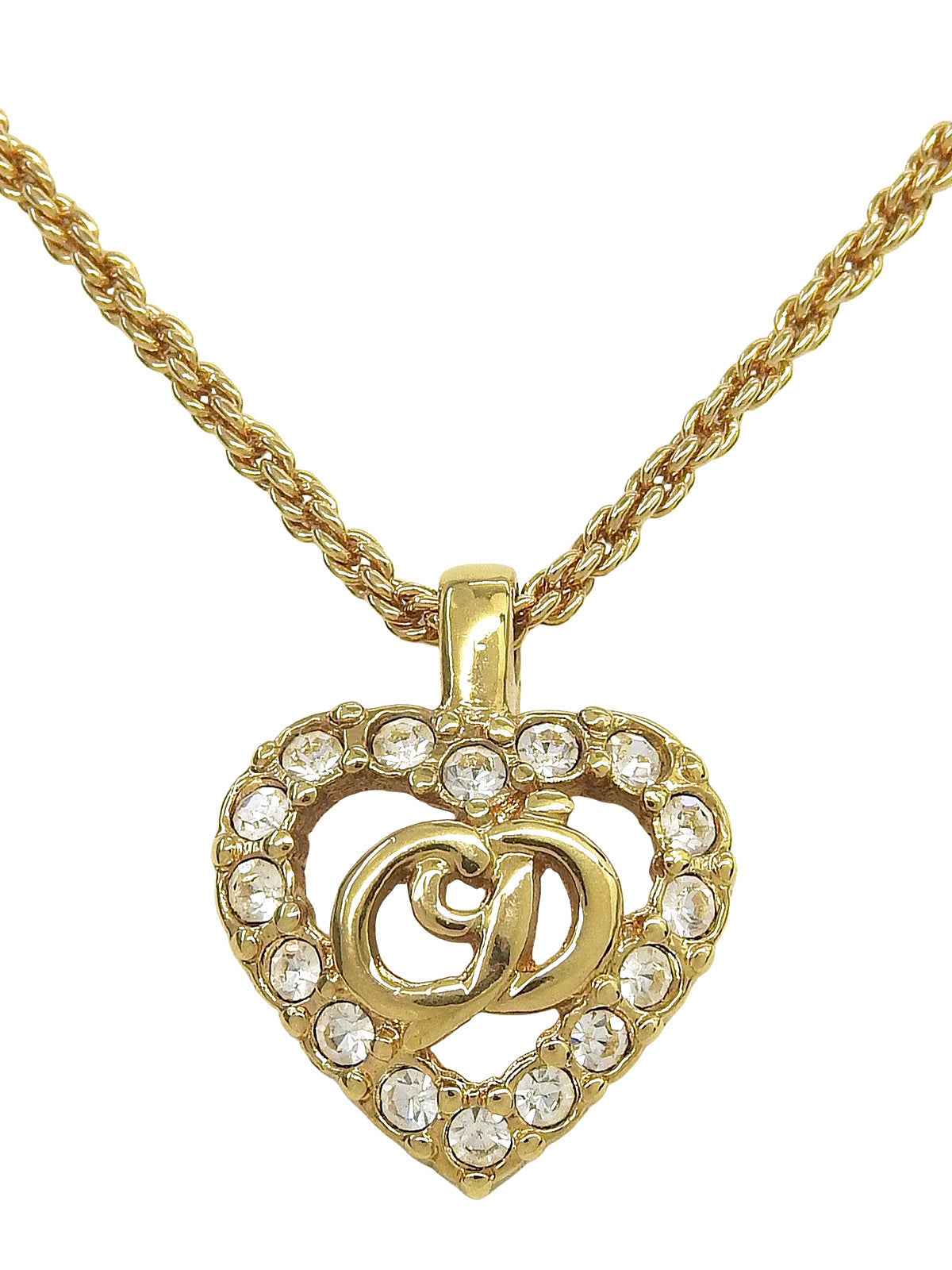Rhinestone Heart Cutout Logo Necklace Gold