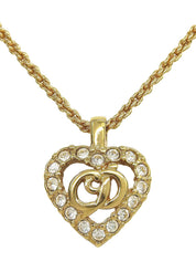 Rhinestone Heart Cutout Logo Necklace Gold