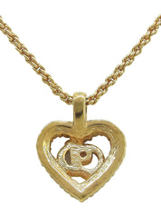 Rhinestone Heart Cutout Logo Necklace Gold