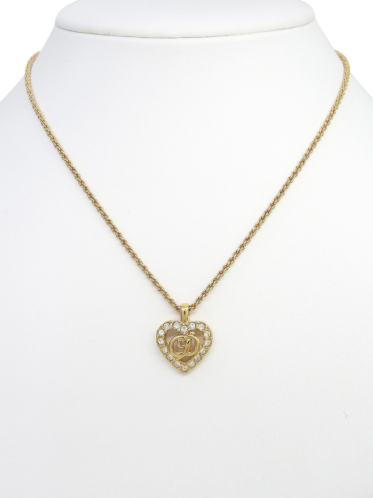 Rhinestone Heart Cutout Logo Necklace Gold